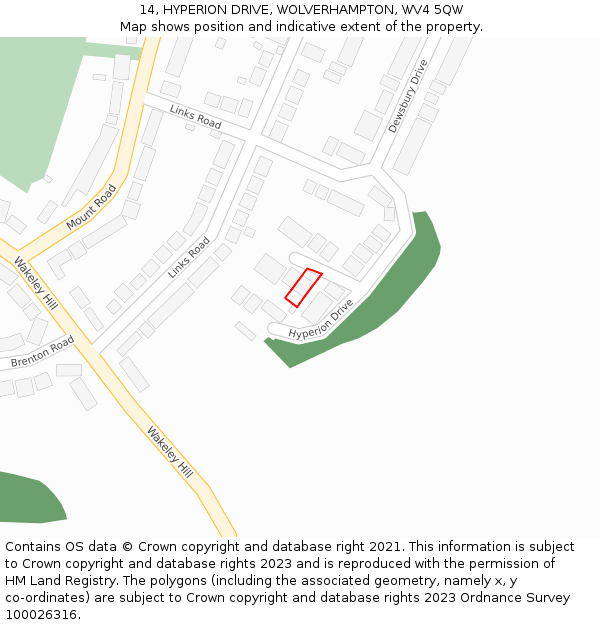 14, HYPERION DRIVE, WOLVERHAMPTON, WV4 5QW: Location map and indicative extent of plot