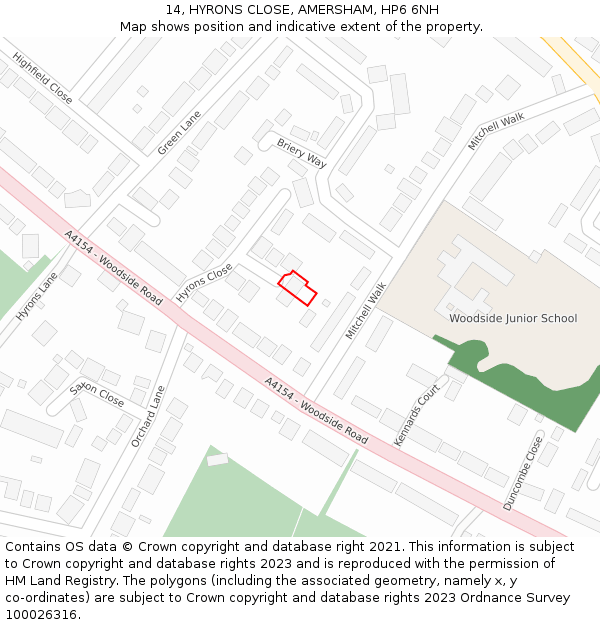 14, HYRONS CLOSE, AMERSHAM, HP6 6NH: Location map and indicative extent of plot