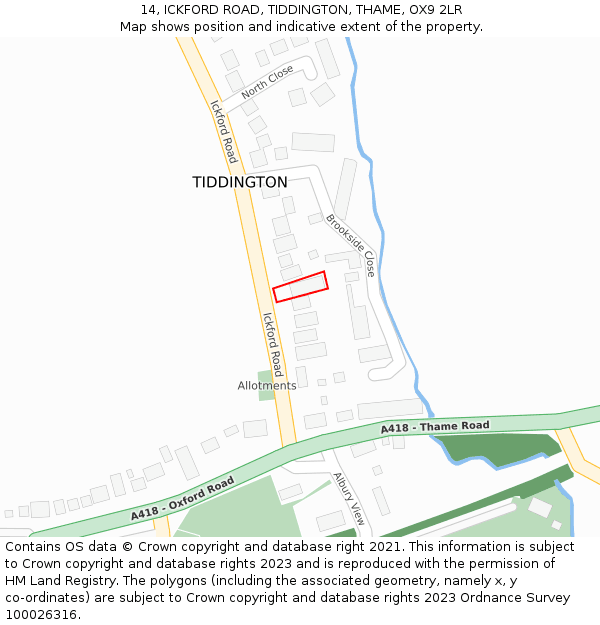 14, ICKFORD ROAD, TIDDINGTON, THAME, OX9 2LR: Location map and indicative extent of plot