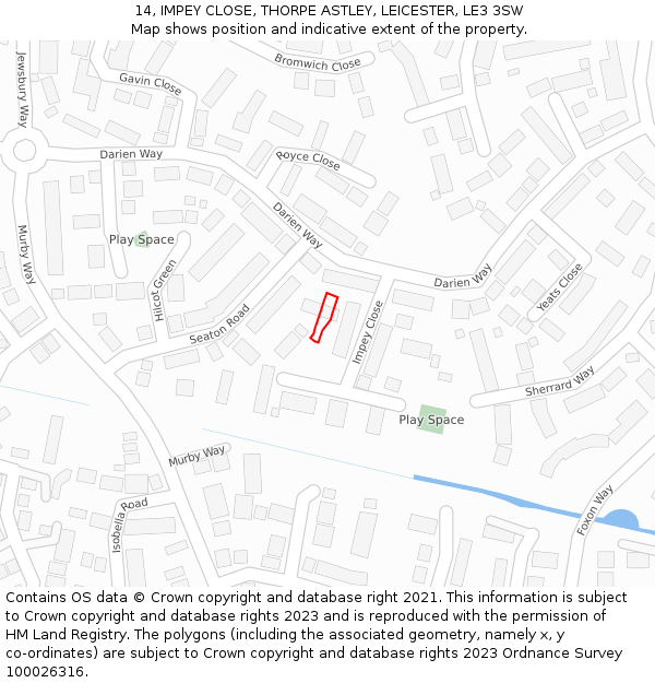 14, IMPEY CLOSE, THORPE ASTLEY, LEICESTER, LE3 3SW: Location map and indicative extent of plot