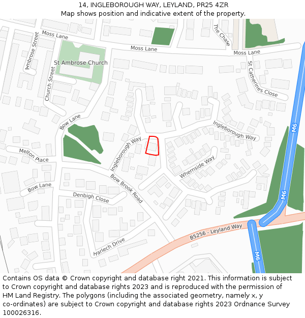 14, INGLEBOROUGH WAY, LEYLAND, PR25 4ZR: Location map and indicative extent of plot