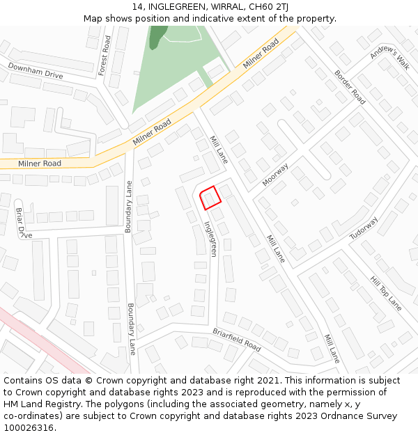 14, INGLEGREEN, WIRRAL, CH60 2TJ: Location map and indicative extent of plot