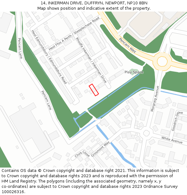14, INKERMAN DRIVE, DUFFRYN, NEWPORT, NP10 8BN: Location map and indicative extent of plot