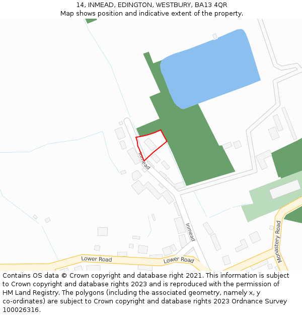 14, INMEAD, EDINGTON, WESTBURY, BA13 4QR: Location map and indicative extent of plot