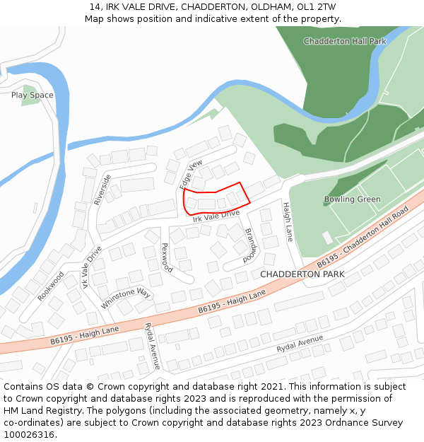 14, IRK VALE DRIVE, CHADDERTON, OLDHAM, OL1 2TW: Location map and indicative extent of plot