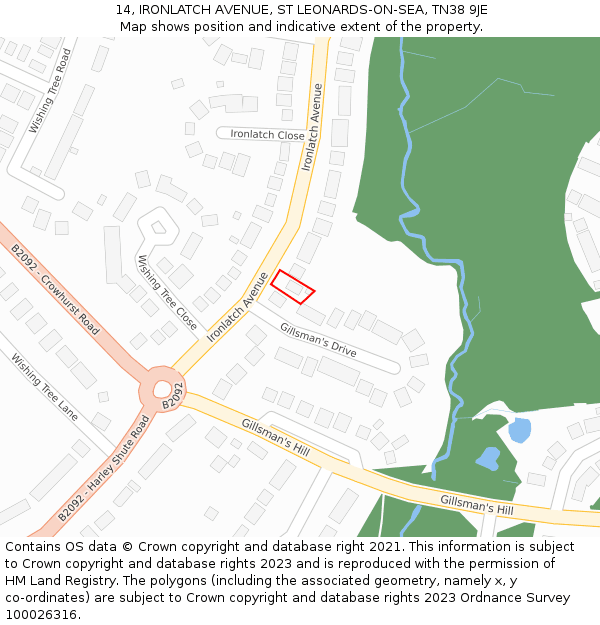 14, IRONLATCH AVENUE, ST LEONARDS-ON-SEA, TN38 9JE: Location map and indicative extent of plot