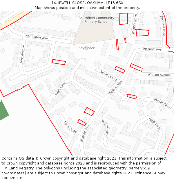 14, IRWELL CLOSE, OAKHAM, LE15 6SX: Location map and indicative extent of plot