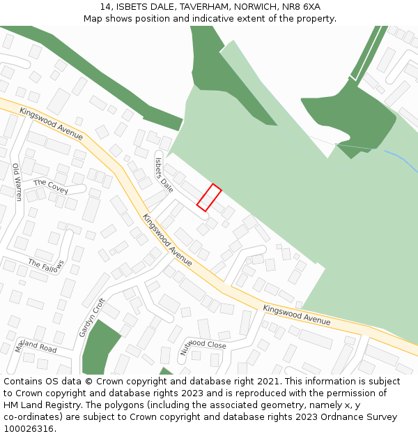 14, ISBETS DALE, TAVERHAM, NORWICH, NR8 6XA: Location map and indicative extent of plot