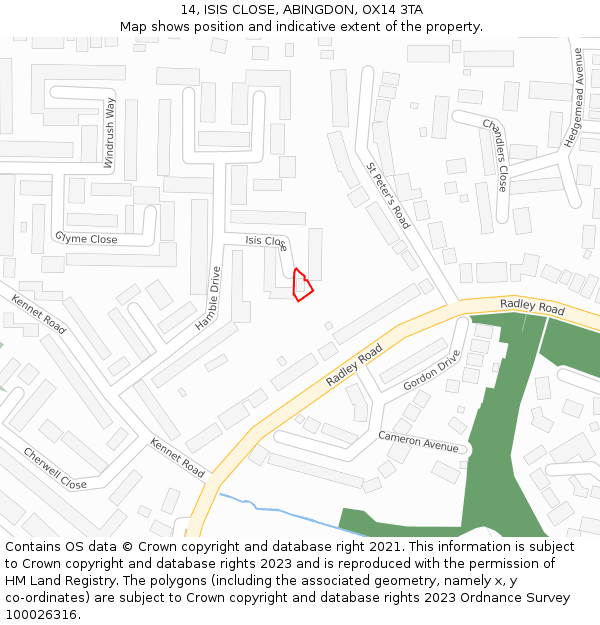 14, ISIS CLOSE, ABINGDON, OX14 3TA: Location map and indicative extent of plot