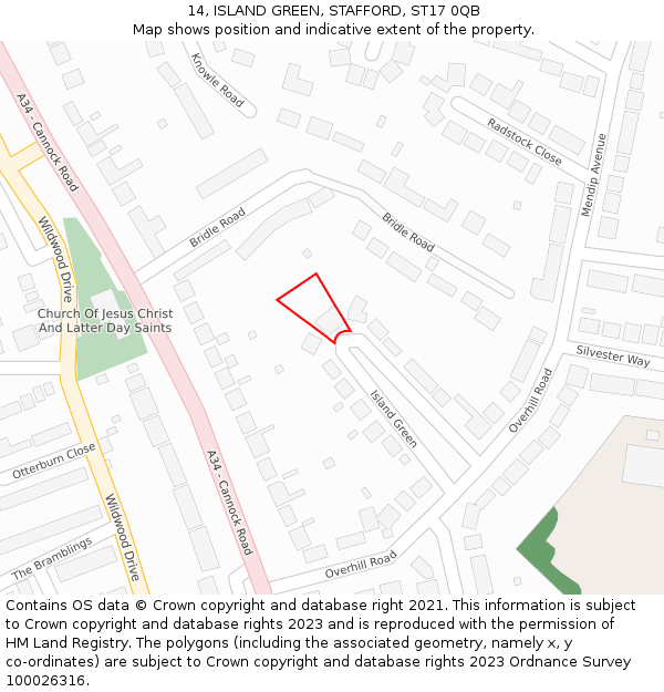 14, ISLAND GREEN, STAFFORD, ST17 0QB: Location map and indicative extent of plot