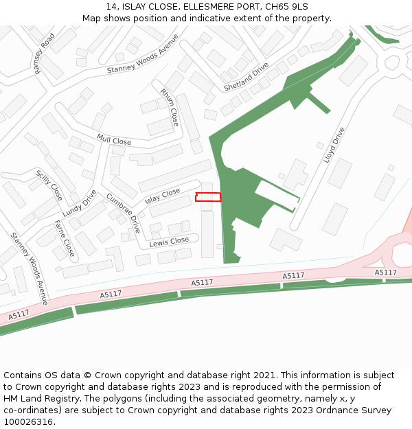 14, ISLAY CLOSE, ELLESMERE PORT, CH65 9LS: Location map and indicative extent of plot