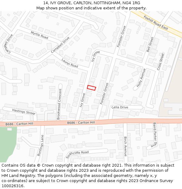 14, IVY GROVE, CARLTON, NOTTINGHAM, NG4 1RG: Location map and indicative extent of plot