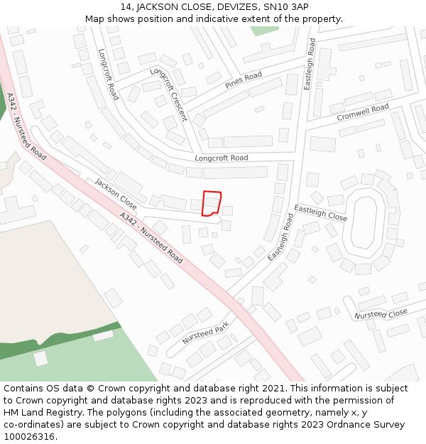 14, JACKSON CLOSE, DEVIZES, SN10 3AP: Location map and indicative extent of plot