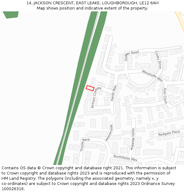 14, JACKSON CRESCENT, EAST LEAKE, LOUGHBOROUGH, LE12 6AH: Location map and indicative extent of plot