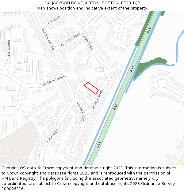 14, JACKSON DRIVE, KIRTON, BOSTON, PE20 1QP: Location map and indicative extent of plot