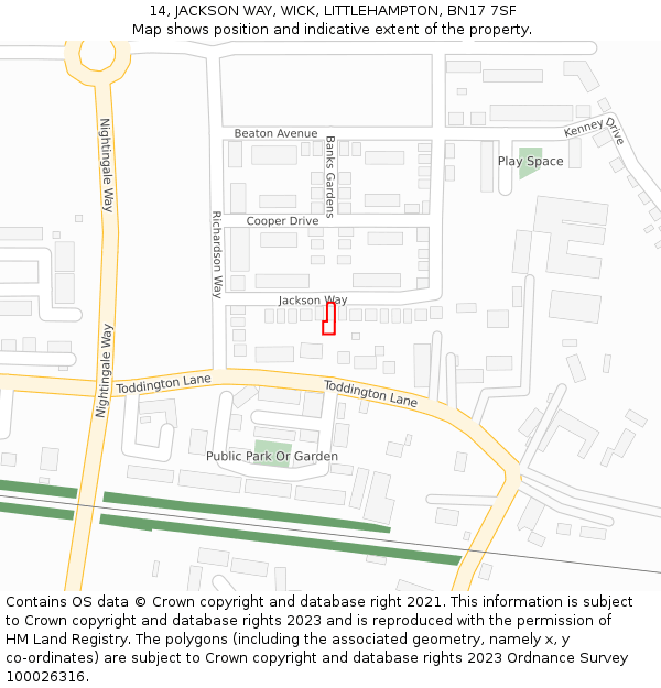 14, JACKSON WAY, WICK, LITTLEHAMPTON, BN17 7SF: Location map and indicative extent of plot