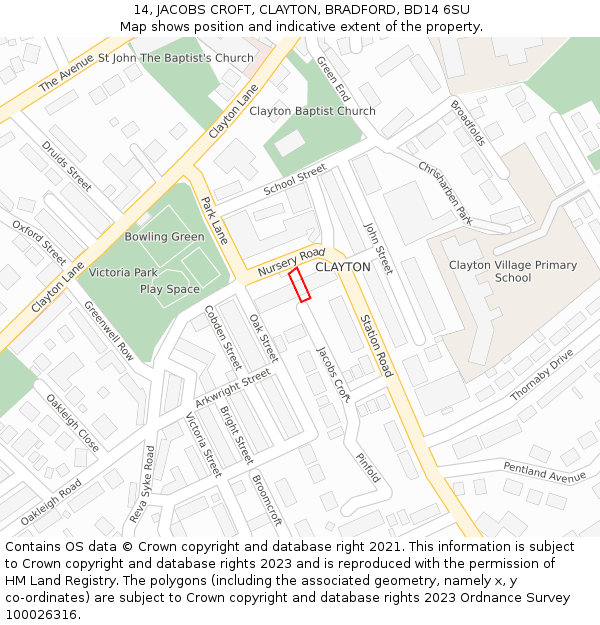 14, JACOBS CROFT, CLAYTON, BRADFORD, BD14 6SU: Location map and indicative extent of plot