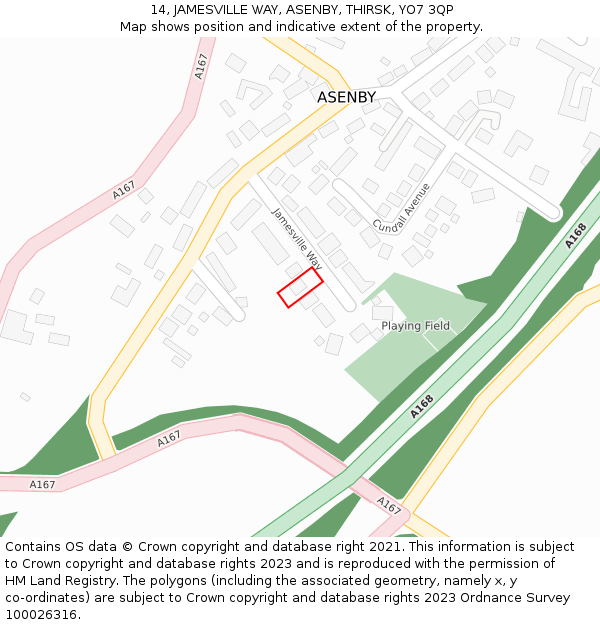 14, JAMESVILLE WAY, ASENBY, THIRSK, YO7 3QP: Location map and indicative extent of plot
