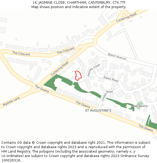 14, JASMINE CLOSE, CHARTHAM, CANTERBURY, CT4 7TF: Location map and indicative extent of plot