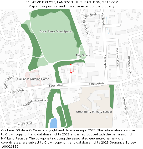 14, JASMINE CLOSE, LANGDON HILLS, BASILDON, SS16 6QZ: Location map and indicative extent of plot