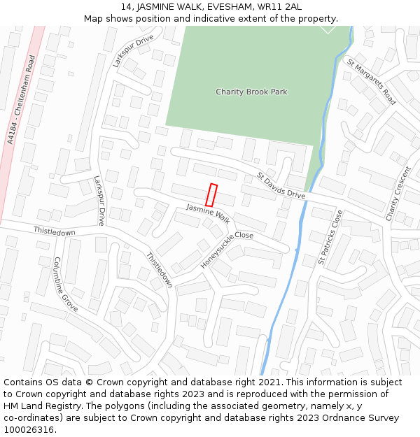 14, JASMINE WALK, EVESHAM, WR11 2AL: Location map and indicative extent of plot