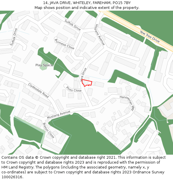 14, JAVA DRIVE, WHITELEY, FAREHAM, PO15 7BY: Location map and indicative extent of plot