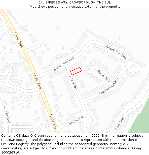 14, JEFFERIES WAY, CROWBOROUGH, TN6 2UL: Location map and indicative extent of plot