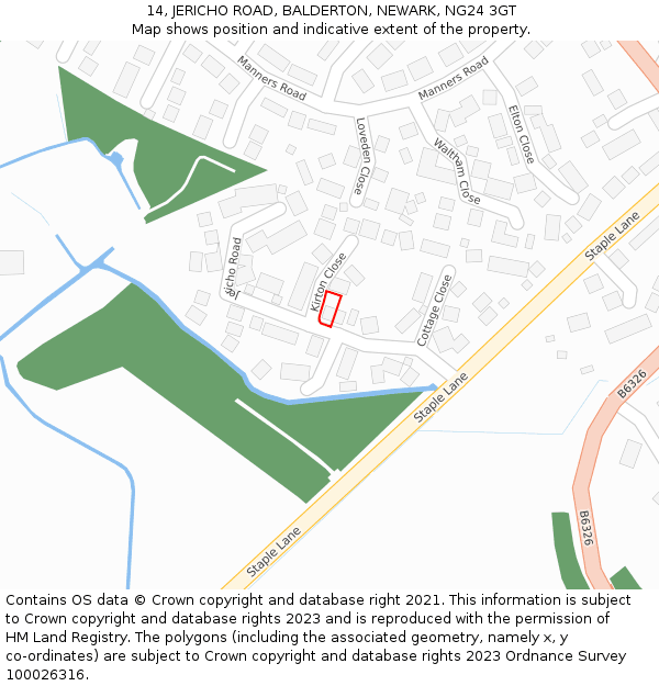 14, JERICHO ROAD, BALDERTON, NEWARK, NG24 3GT: Location map and indicative extent of plot