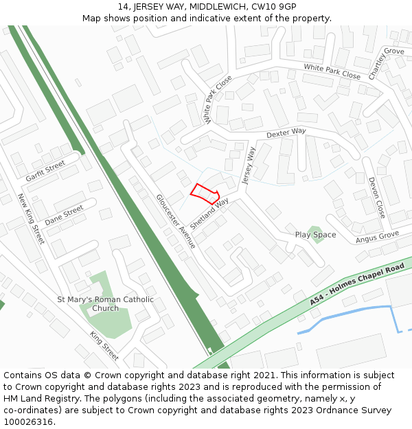 14, JERSEY WAY, MIDDLEWICH, CW10 9GP: Location map and indicative extent of plot