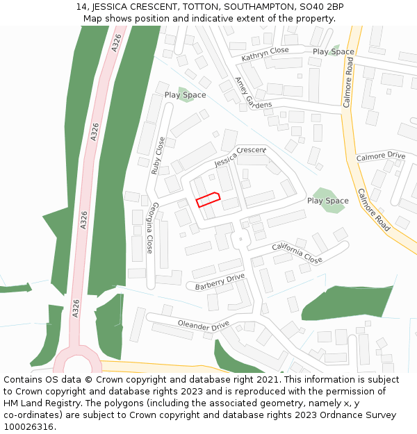 14, JESSICA CRESCENT, TOTTON, SOUTHAMPTON, SO40 2BP: Location map and indicative extent of plot