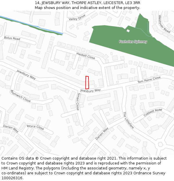 14, JEWSBURY WAY, THORPE ASTLEY, LEICESTER, LE3 3RR: Location map and indicative extent of plot