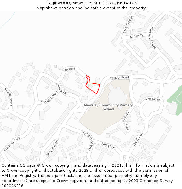 14, JIBWOOD, MAWSLEY, KETTERING, NN14 1GS: Location map and indicative extent of plot