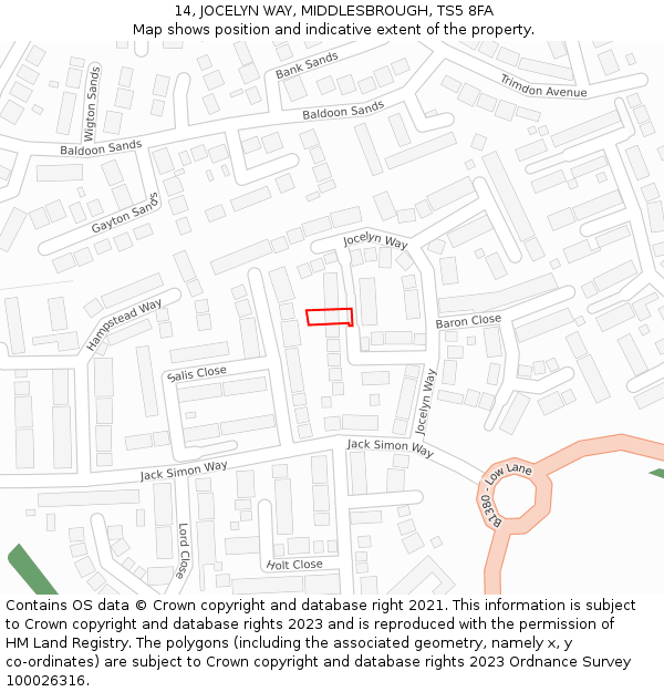 14, JOCELYN WAY, MIDDLESBROUGH, TS5 8FA: Location map and indicative extent of plot