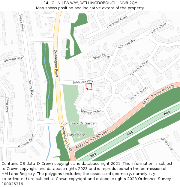 14, JOHN LEA WAY, WELLINGBOROUGH, NN8 2QA: Location map and indicative extent of plot