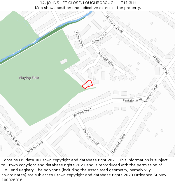 14, JOHNS LEE CLOSE, LOUGHBOROUGH, LE11 3LH: Location map and indicative extent of plot