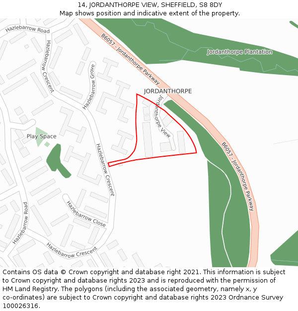 14, JORDANTHORPE VIEW, SHEFFIELD, S8 8DY: Location map and indicative extent of plot