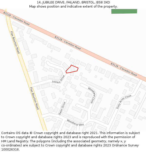 14, JUBILEE DRIVE, FAILAND, BRISTOL, BS8 3XD: Location map and indicative extent of plot