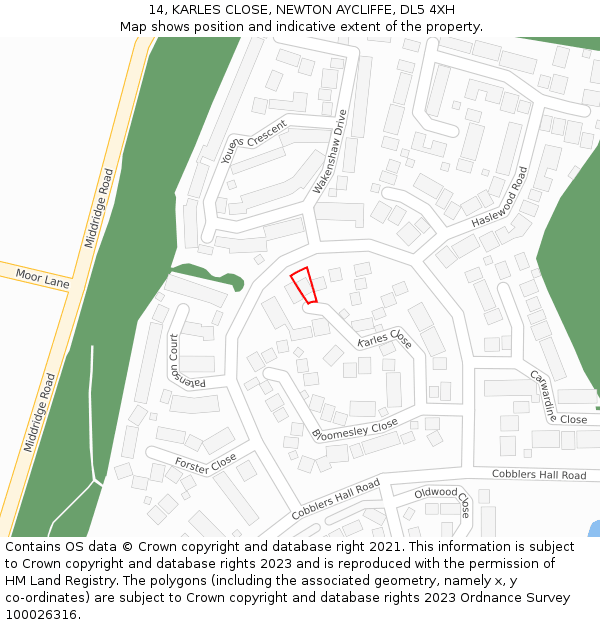 14, KARLES CLOSE, NEWTON AYCLIFFE, DL5 4XH: Location map and indicative extent of plot