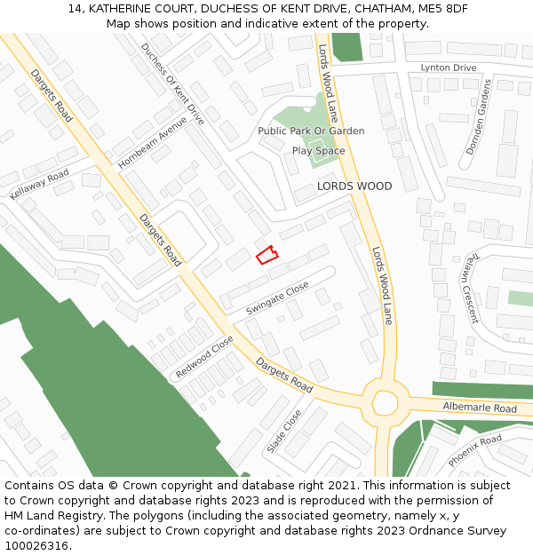 14, KATHERINE COURT, DUCHESS OF KENT DRIVE, CHATHAM, ME5 8DF: Location map and indicative extent of plot