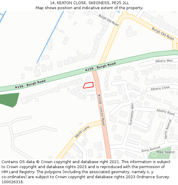 14, KEATON CLOSE, SKEGNESS, PE25 2LL: Location map and indicative extent of plot