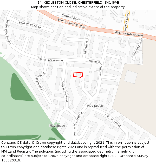 14, KEDLESTON CLOSE, CHESTERFIELD, S41 8WB: Location map and indicative extent of plot