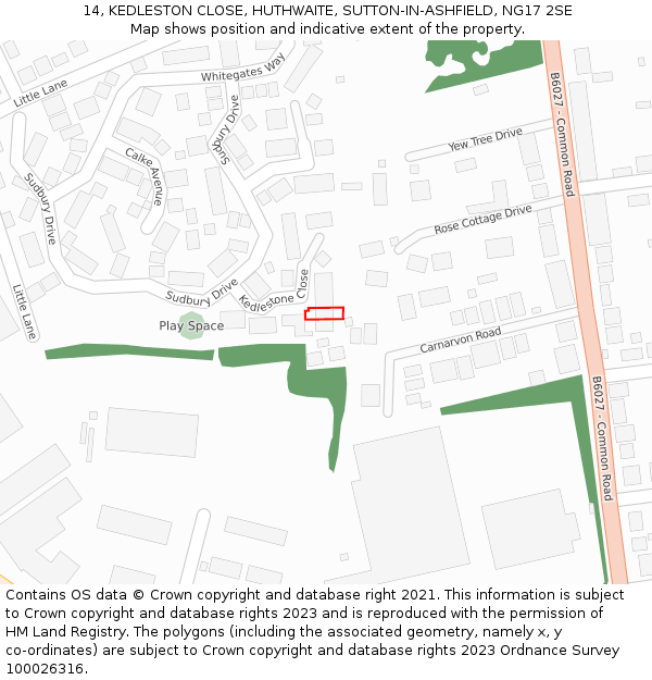 14, KEDLESTON CLOSE, HUTHWAITE, SUTTON-IN-ASHFIELD, NG17 2SE: Location map and indicative extent of plot