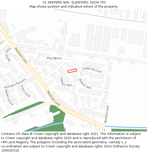 14, KEEPERS WAY, SLEAFORD, NG34 7FD: Location map and indicative extent of plot