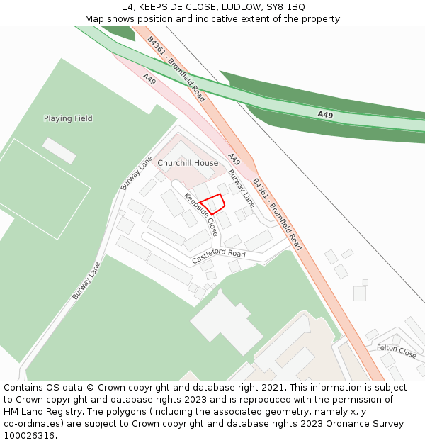 14, KEEPSIDE CLOSE, LUDLOW, SY8 1BQ: Location map and indicative extent of plot