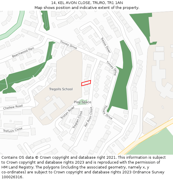 14, KEL AVON CLOSE, TRURO, TR1 1AN: Location map and indicative extent of plot