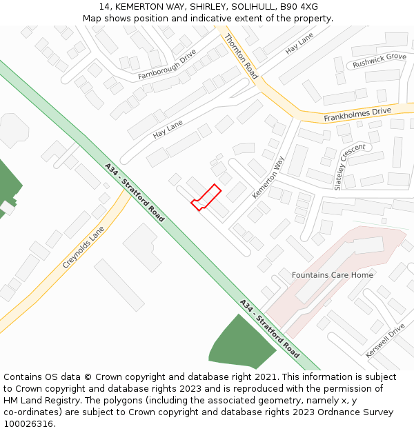 14, KEMERTON WAY, SHIRLEY, SOLIHULL, B90 4XG: Location map and indicative extent of plot