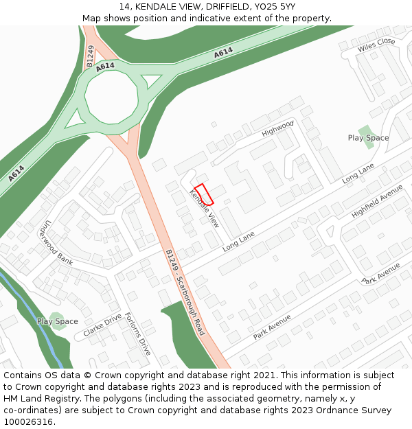 14, KENDALE VIEW, DRIFFIELD, YO25 5YY: Location map and indicative extent of plot