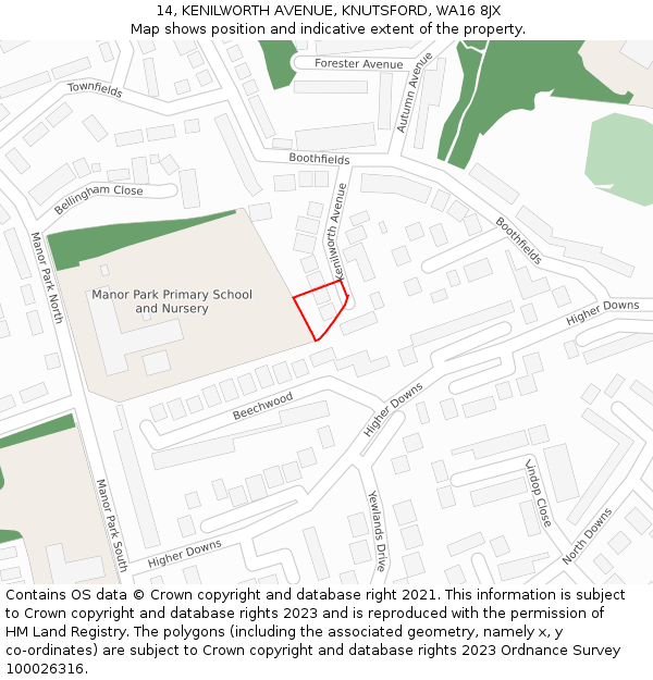 14, KENILWORTH AVENUE, KNUTSFORD, WA16 8JX: Location map and indicative extent of plot