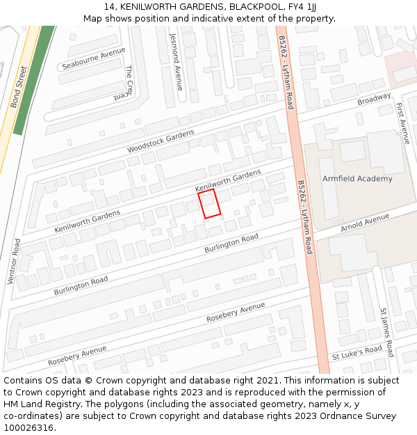 14, KENILWORTH GARDENS, BLACKPOOL, FY4 1JJ: Location map and indicative extent of plot