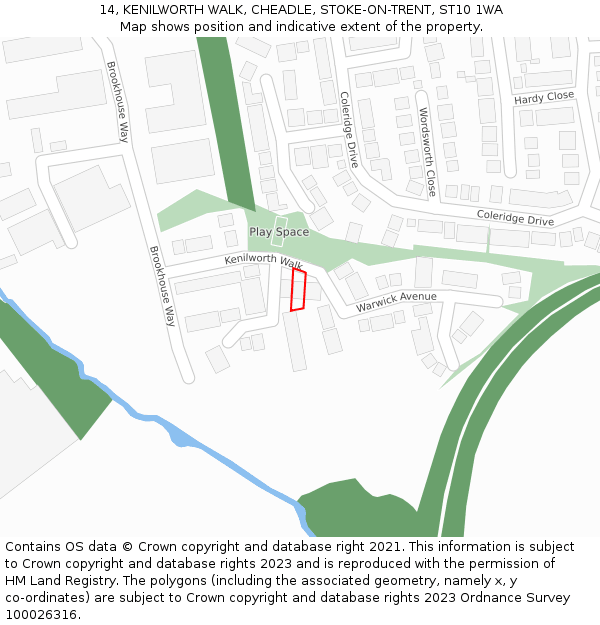 14, KENILWORTH WALK, CHEADLE, STOKE-ON-TRENT, ST10 1WA: Location map and indicative extent of plot